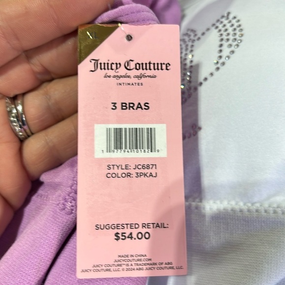 Juicy Couture 3 pack bra set,adjustable straps,removable pads,stretch,rhinestone - Picture 7 of 9